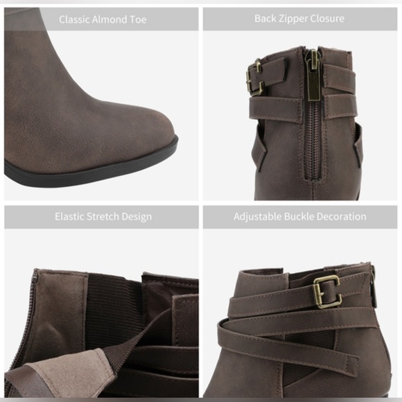 Dream Paris Stacked Mid Heel Chunky Ankle Booties - Picture 3 of 9